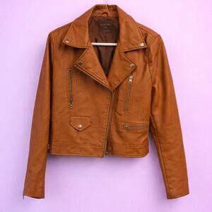 Caramel Cognac Faux Leather Moto Jacket